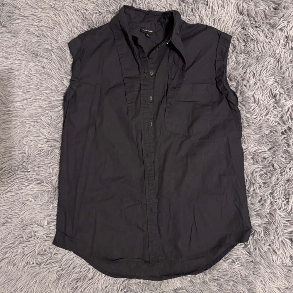 Who What Wear Sleeveless Shirt With Collar Tie Black Size XS